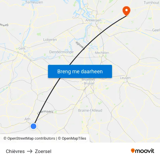 Chièvres to Zoersel map