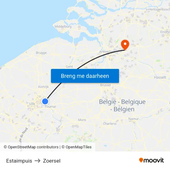 Estaimpuis to Zoersel map