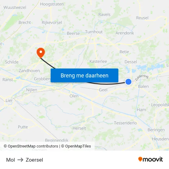 Mol to Zoersel map