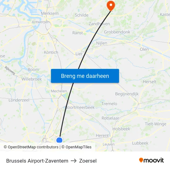 Brussels Airport-Zaventem to Zoersel map