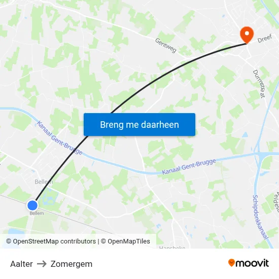 Aalter to Zomergem map