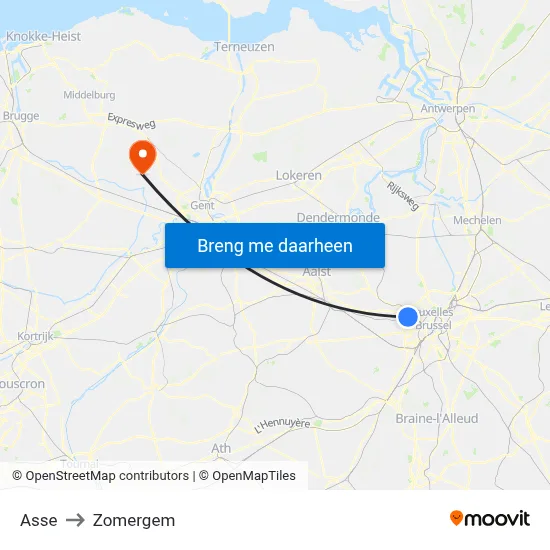 Asse to Zomergem map