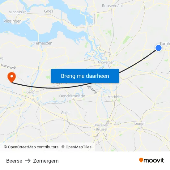 Beerse to Zomergem map