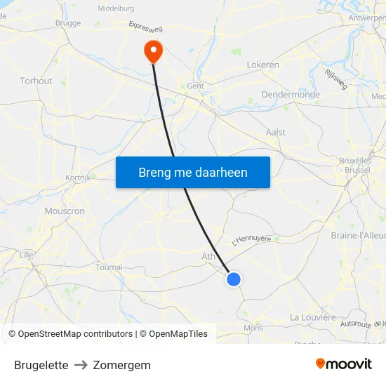 Brugelette to Zomergem map