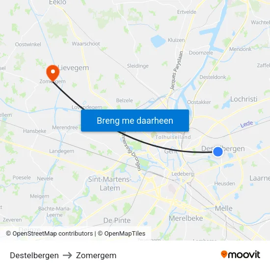 Destelbergen to Zomergem map