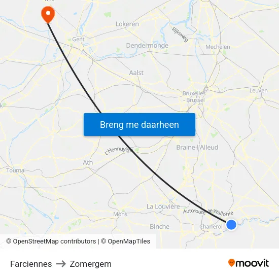 Farciennes to Zomergem map