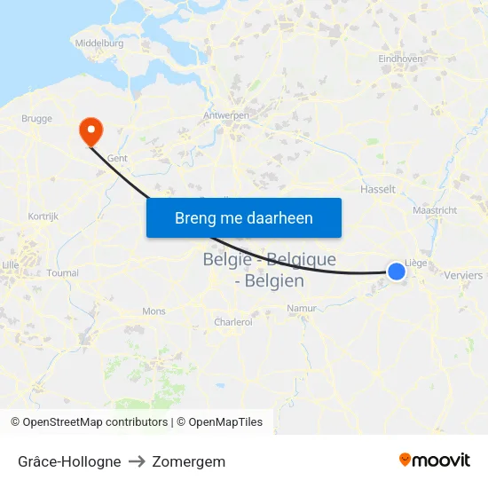 Grâce-Hollogne to Zomergem map