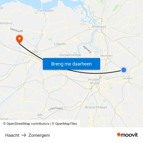 Haacht to Zomergem map