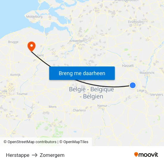 Herstappe to Zomergem map