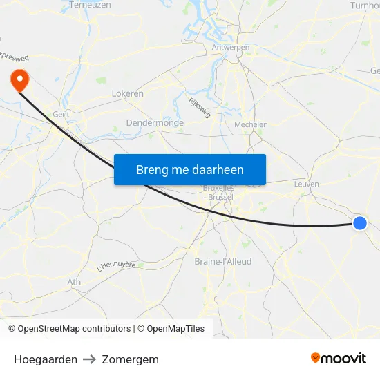 Hoegaarden to Zomergem map