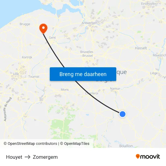 Houyet to Zomergem map