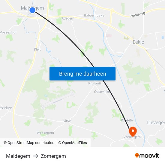 Maldegem to Zomergem map