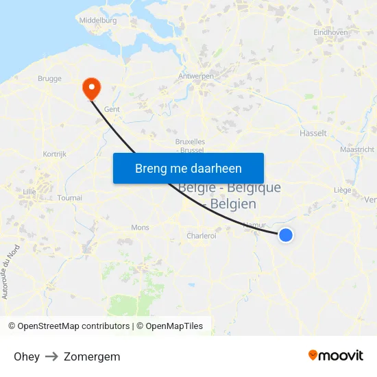 Ohey to Zomergem map