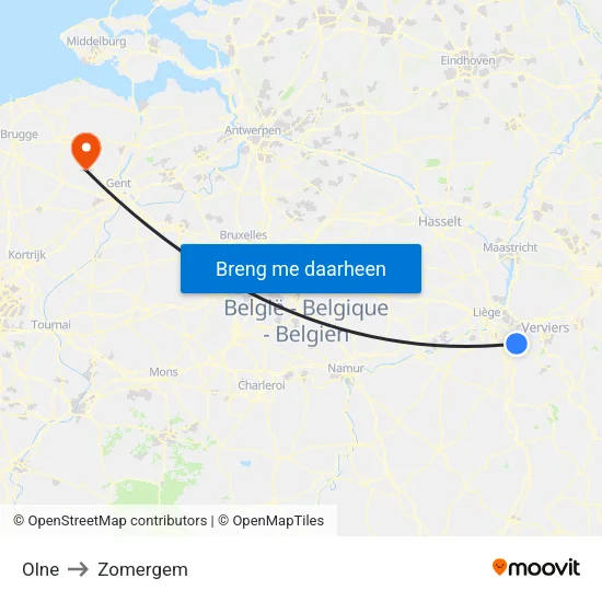 Olne to Zomergem map