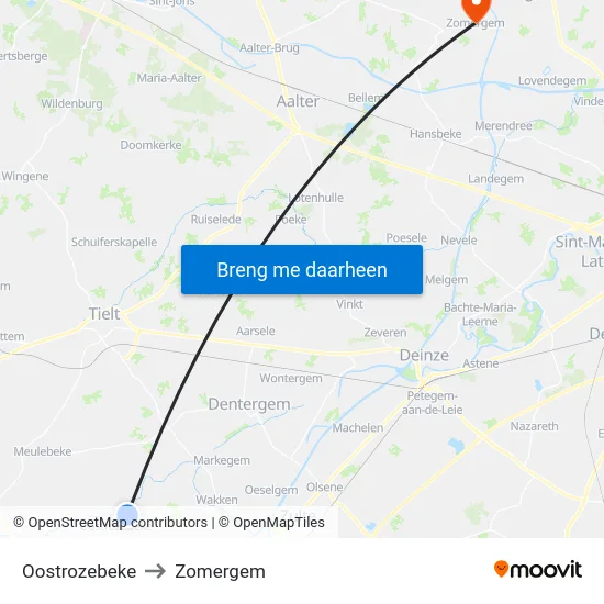 Oostrozebeke to Zomergem map