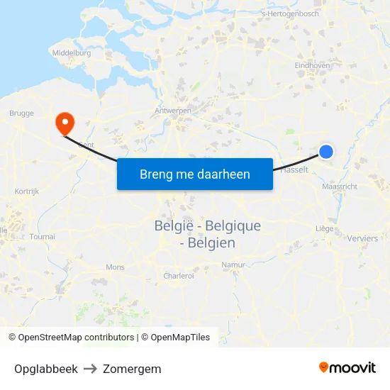 Opglabbeek to Zomergem map