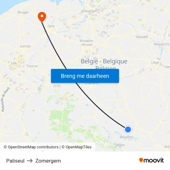 Paliseul to Zomergem map