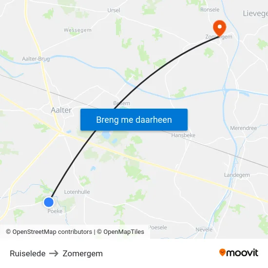 Ruiselede to Zomergem map