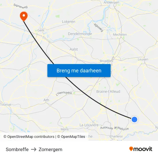 Sombreffe to Zomergem map