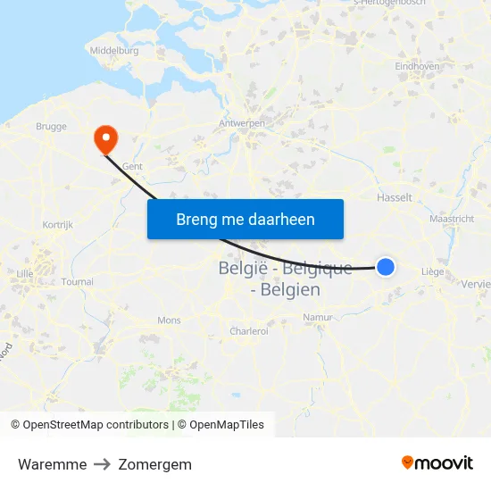 Waremme to Zomergem map