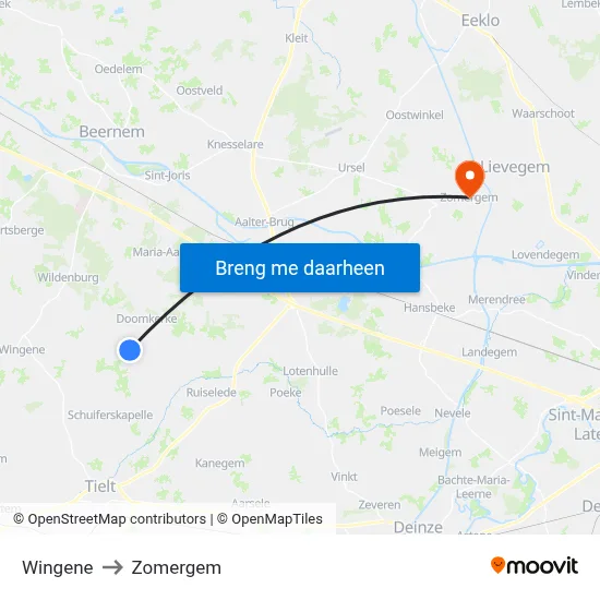 Wingene to Zomergem map