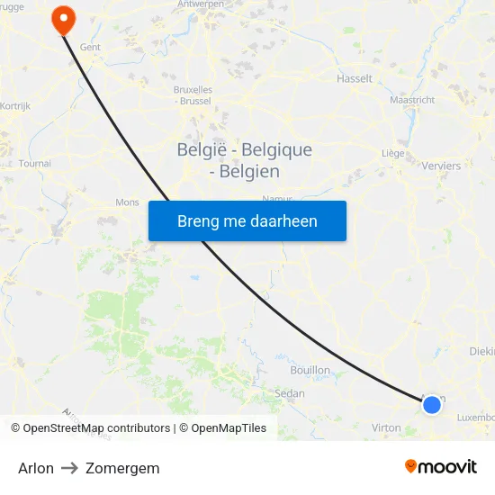 Arlon to Zomergem map