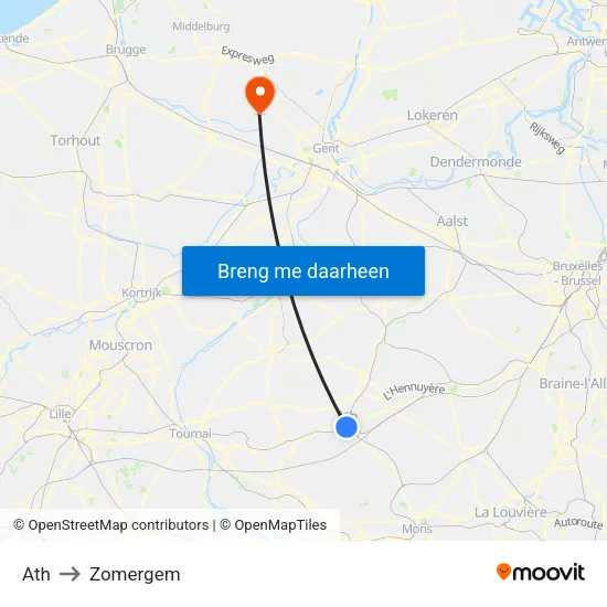 Ath to Zomergem map