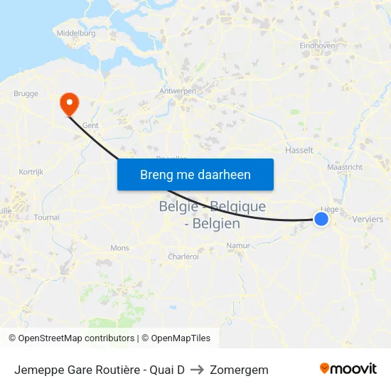 Jemeppe Gare Routière - Quai D to Zomergem map