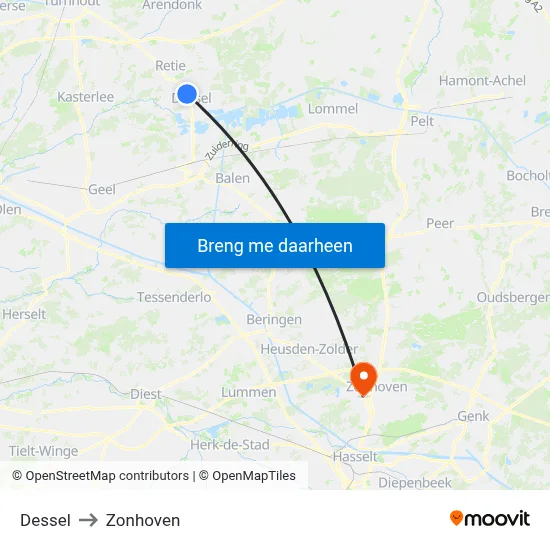 Dessel to Zonhoven map