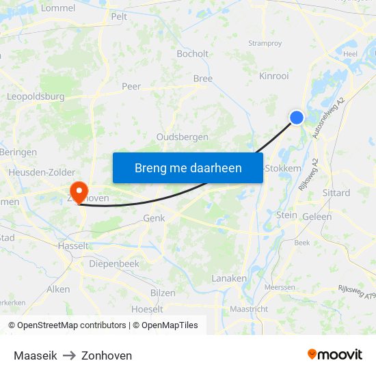 Maaseik to Zonhoven map