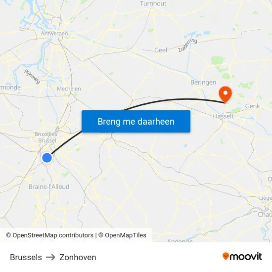 Brussels to Zonhoven map