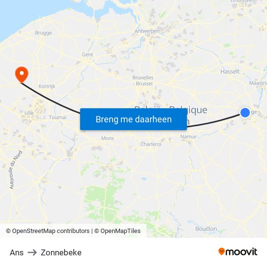 Ans to Zonnebeke map