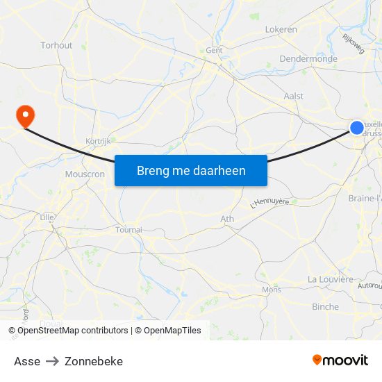 Asse to Zonnebeke map