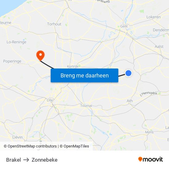 Brakel to Zonnebeke map