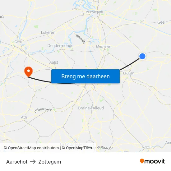 Aarschot to Zottegem map