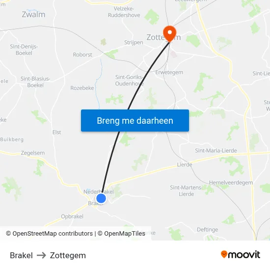 Brakel to Zottegem map