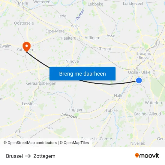 Brussel to Zottegem map