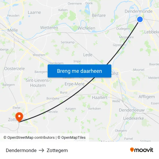 Dendermonde to Zottegem map