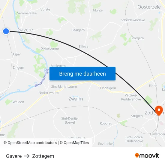 Gavere to Zottegem map