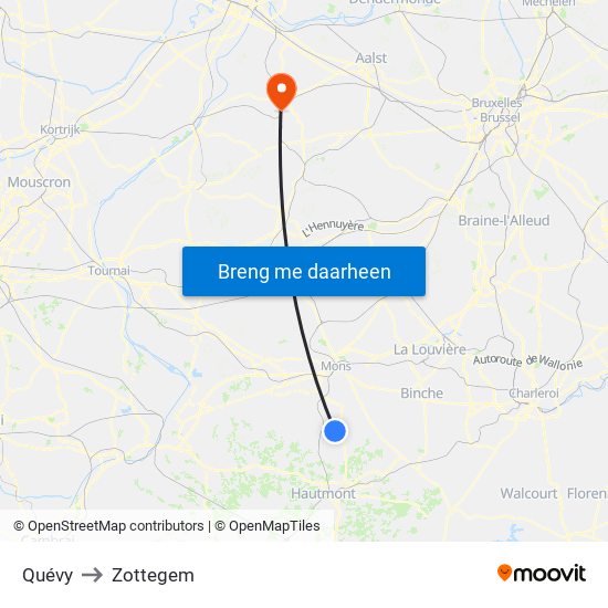 Quévy to Zottegem map