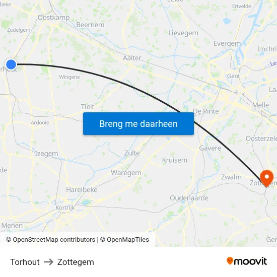 Torhout to Zottegem map