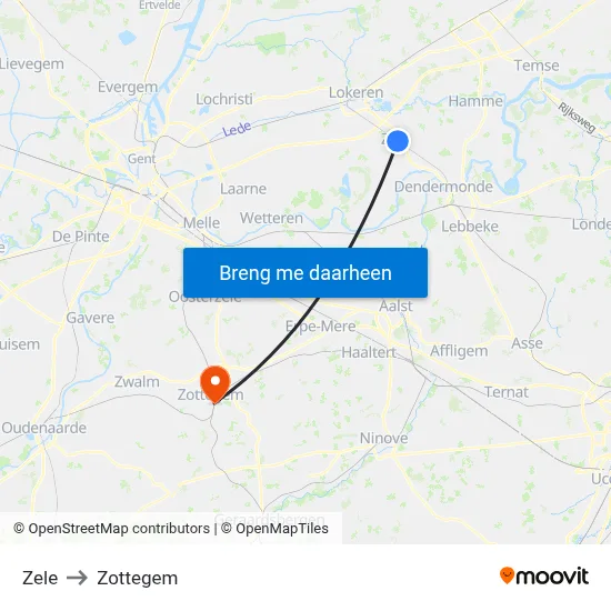 Zele to Zottegem map