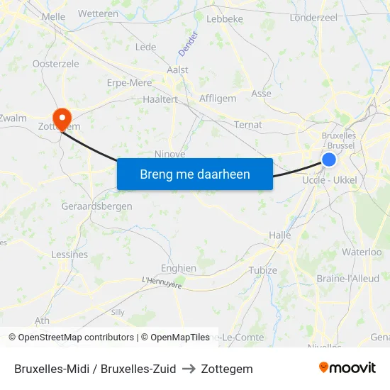Bruxelles-Midi / Bruxelles-Zuid to Zottegem map