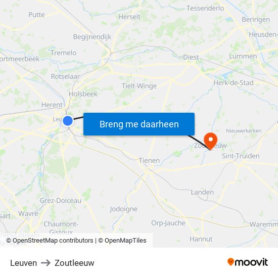 Leuven to Zoutleeuw map