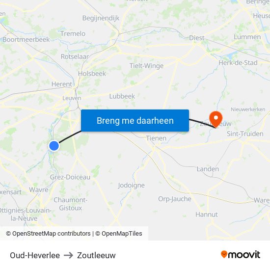 Oud-Heverlee to Zoutleeuw map