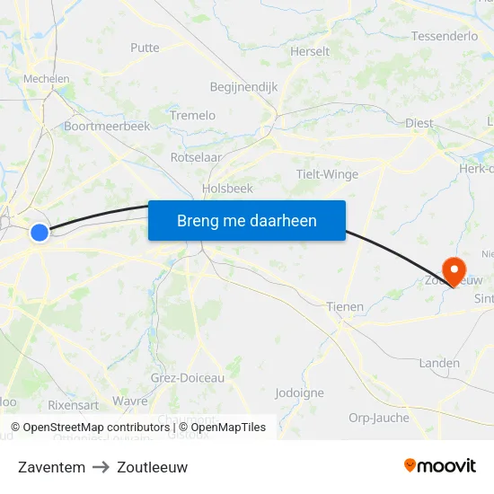 Zaventem to Zoutleeuw map