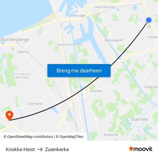 Knokke-Heist to Zuienkerke map