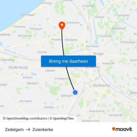 Zedelgem to Zuienkerke map