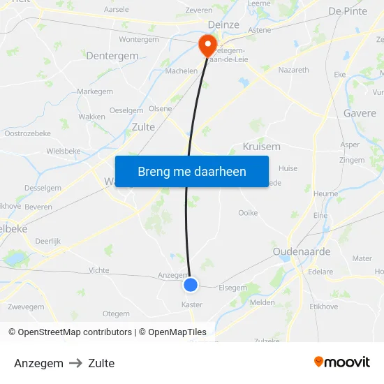 Anzegem to Zulte map