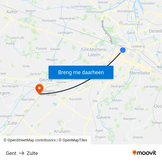 Gent to Zulte map